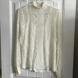 Cable & Gauge Ladies Cream Lace Blouse Top with Tank Top Underneath